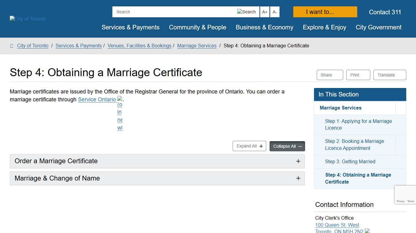 Step 4: Obtaining a Marriage Certificate – City of Toronto